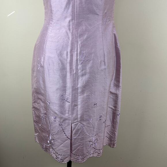 Neiman Marcus Floral Embroidered Silk Sheath Dress Coquette Cottagecore Fairy 6 - Picture 8 of 11